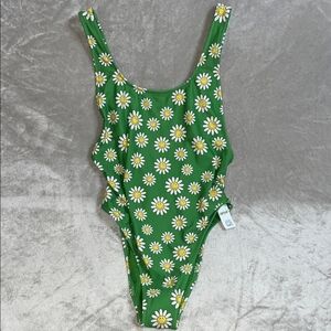 NWT Aerie Daisy Green Floral One Piece Smiley Swimsuit Small